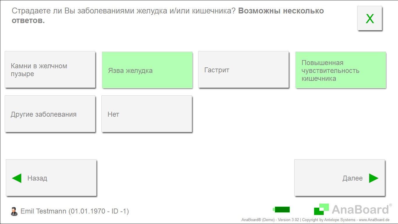 Frage nach Magen-/Darmerkrankungen auf Russisch